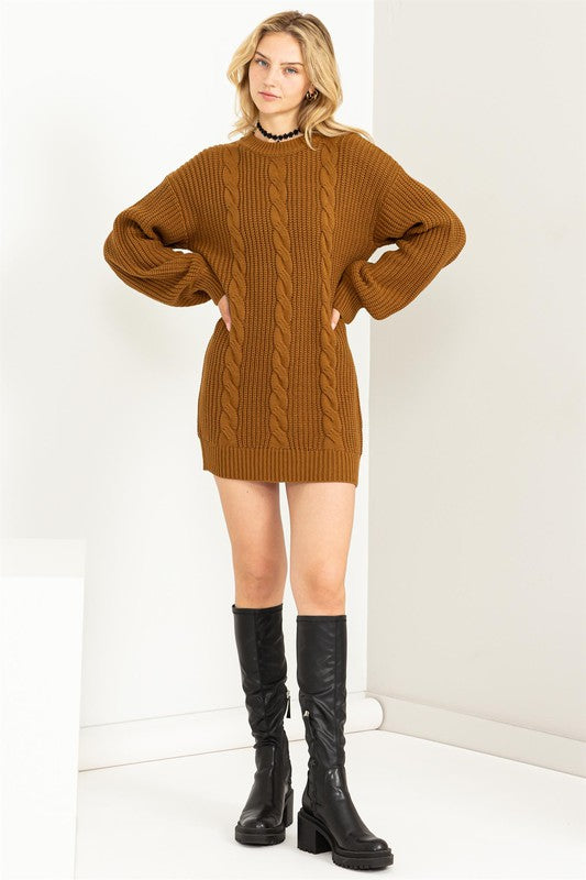 Carley Cable-Knit Ribbed Mini Sweater Dress