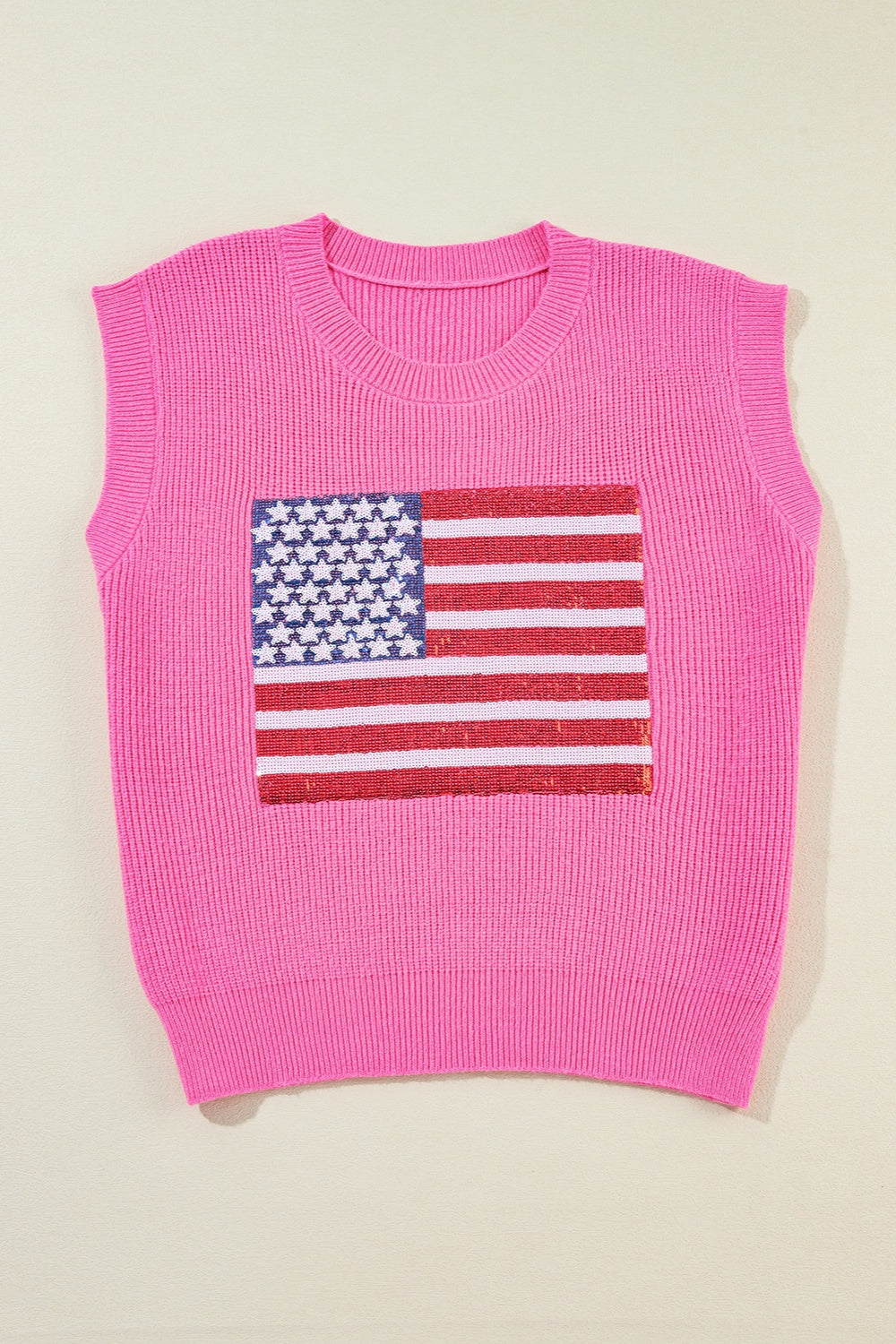 Preorder Sequin US Flag Round Neck Sweater Vest