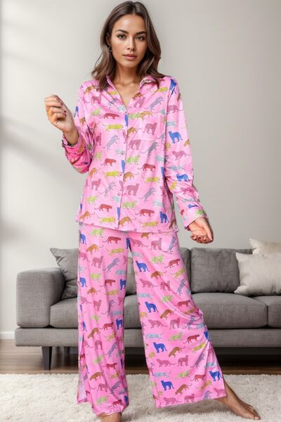 Preorder Pocketed Printed Top and Pants Lounge Set