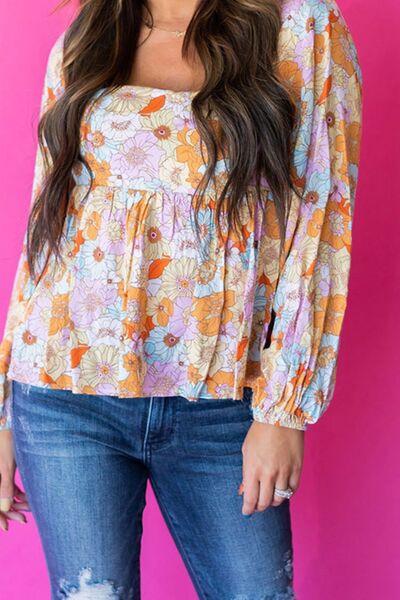 Preorder Smocked Printed Square Neck Balloon Sleeve Blouse