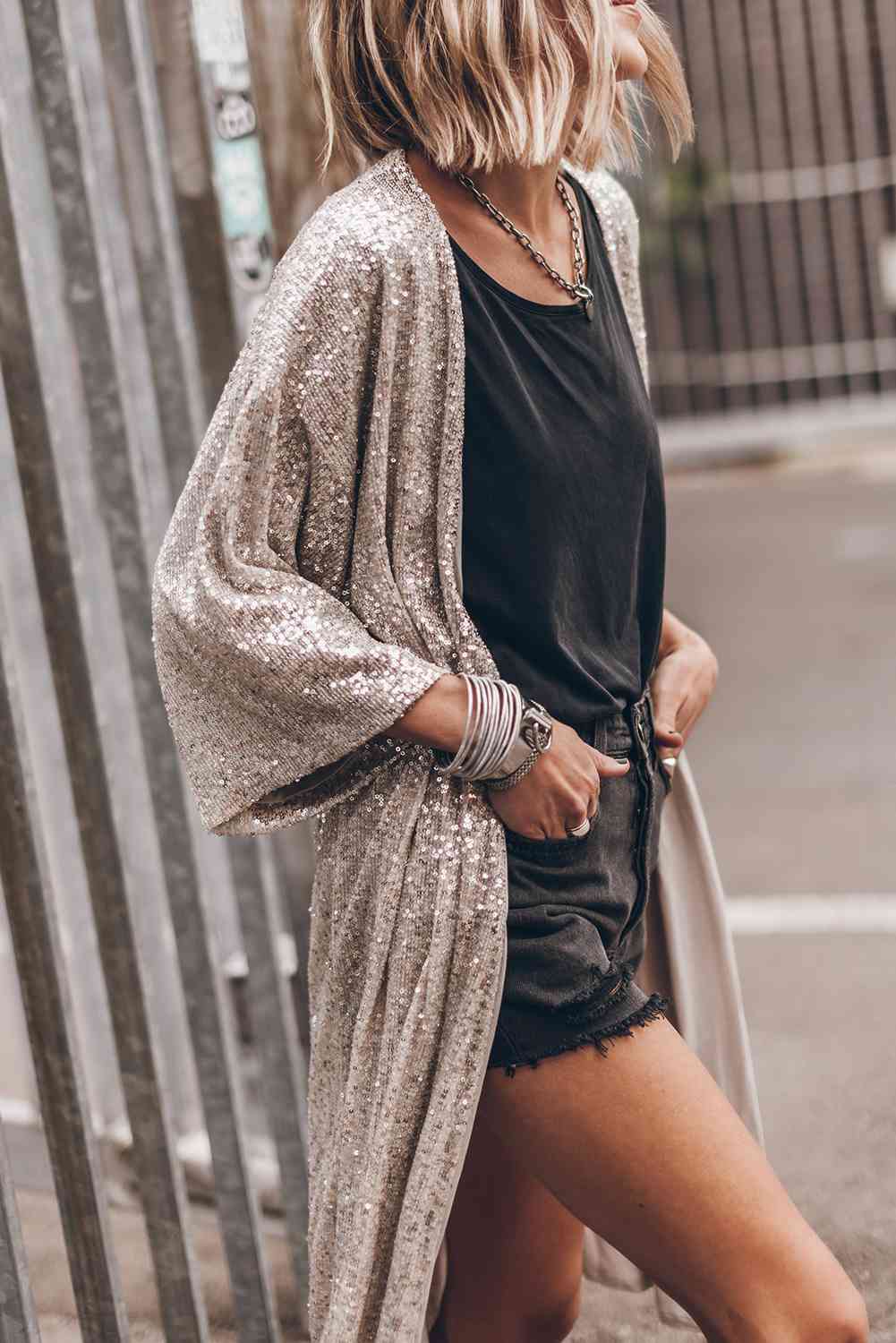 Preorder Sequin Open Front Duster Cardigan