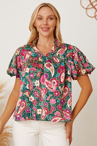 Preorder Floral Collared Neck Short Sleeve Blouse