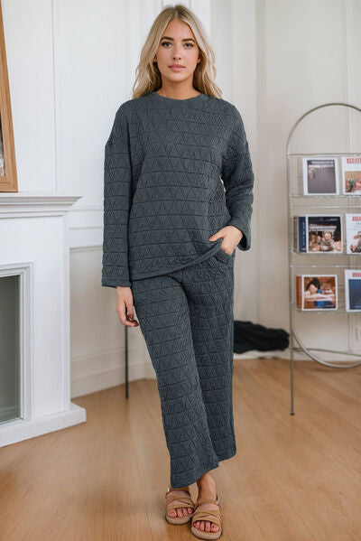 Preorder Round Neck Top and Pocketed  Pants Lounge Set