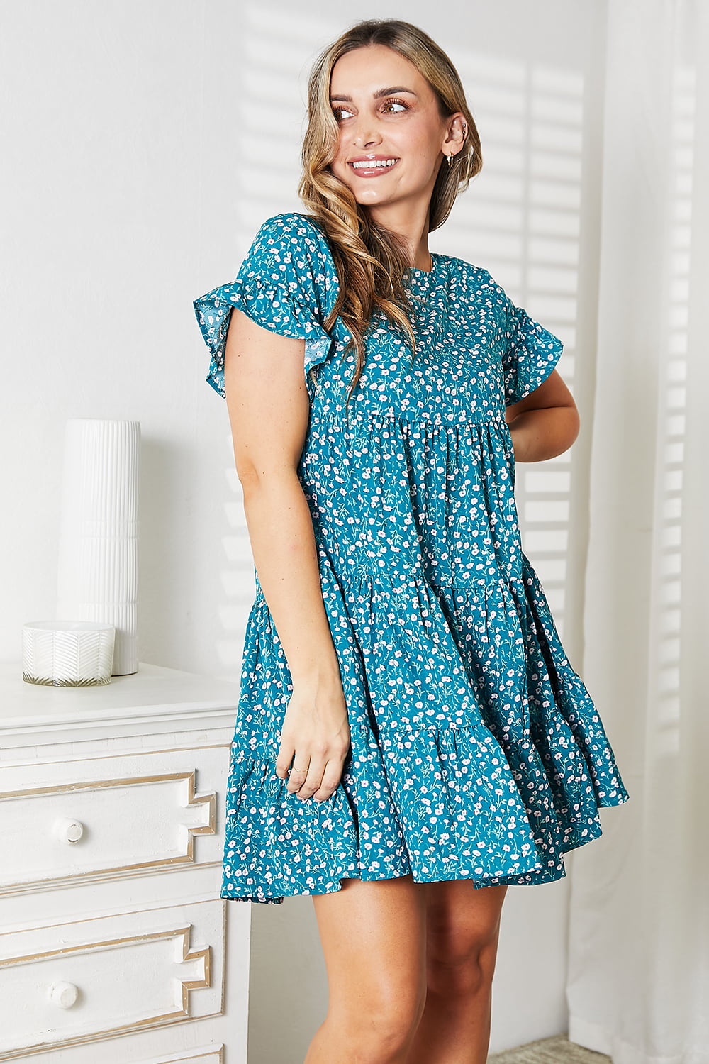 Reagan Short Flounce Sleeve Tiered Dress