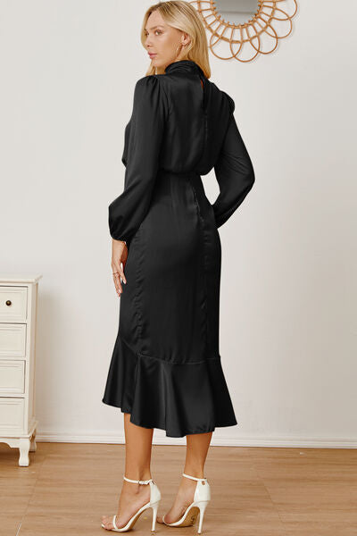 Preorder Mock Neck Ruffled Asymmetrical Dress