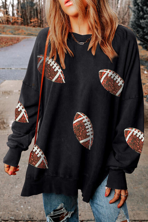 Preorder Sequin Football Patch Slit Sweatshirt