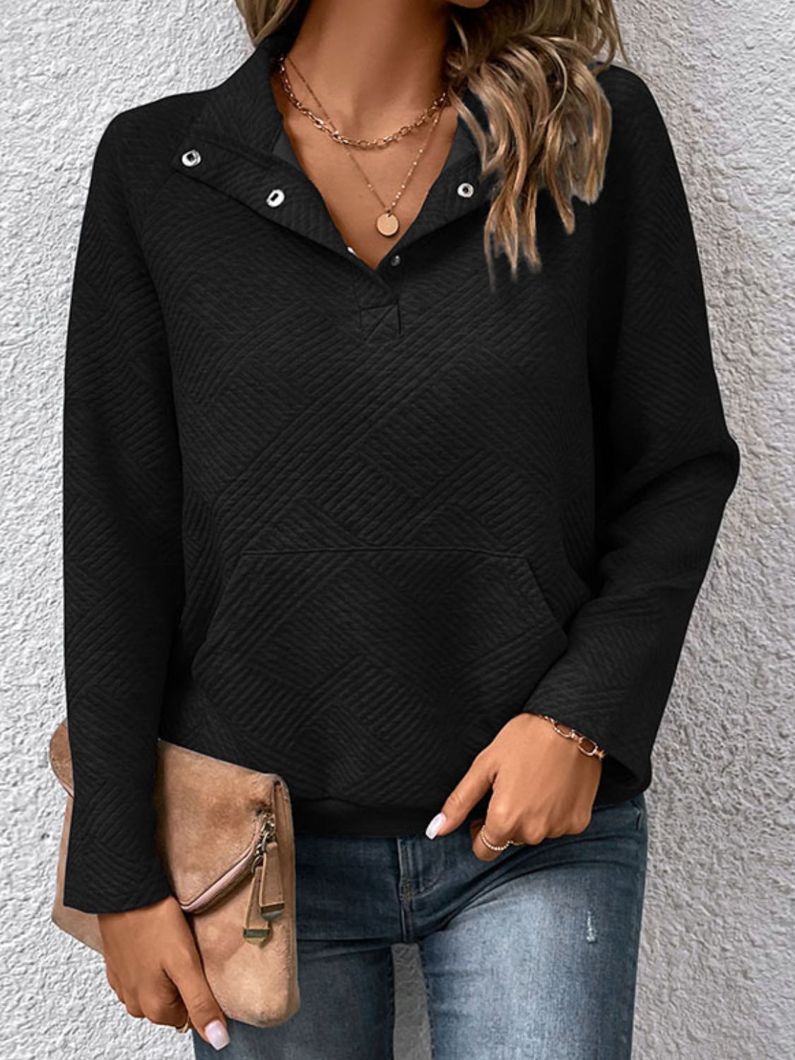 Preorder Raglan Sleeve Collared Neck Sweatshirt with Pocket