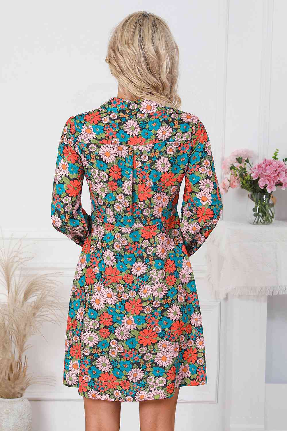 PREORDER Floral Button Front Collared Neck Shirt Dress