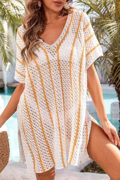 Preorder Openwork V-Neck Short Sleeve Cover Up