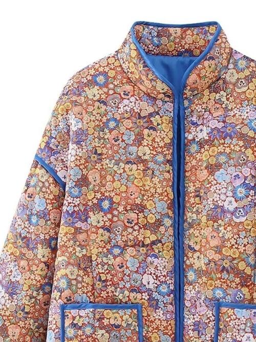 Preorder Floral Open Front Puffer Jacket with Pockets