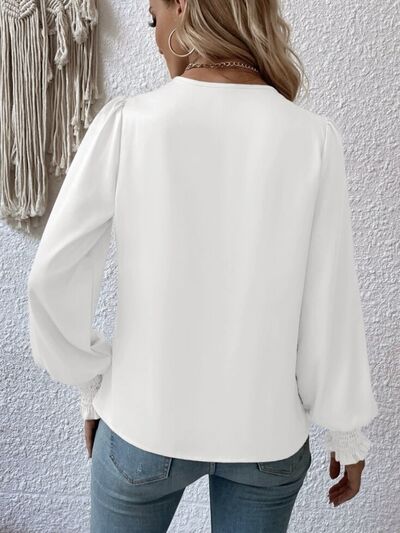 Preorder Surplice Smocked Lantern Sleeve Blouse