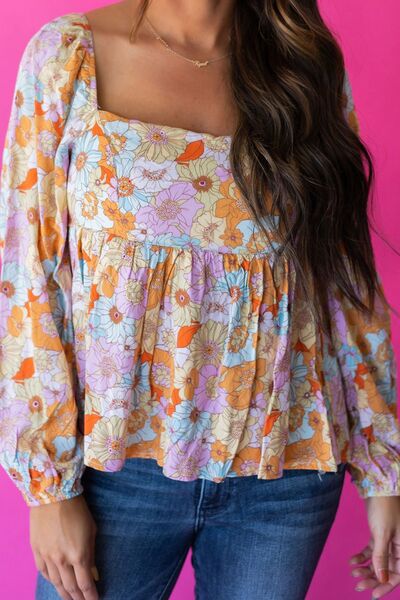 Preorder Smocked Printed Square Neck Balloon Sleeve Blouse