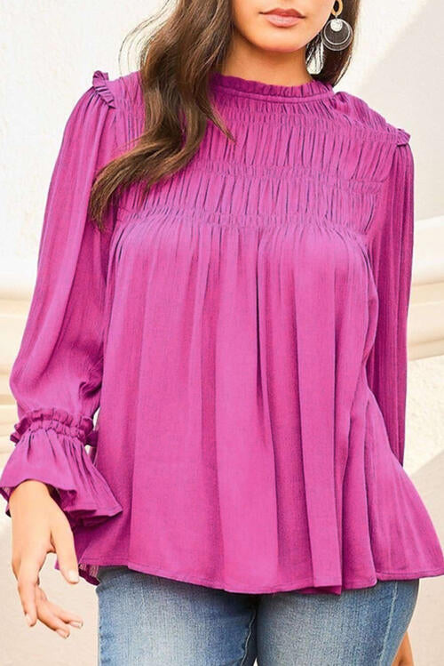 Preorder Ruched Blouse Flounce Sleeve Blouse