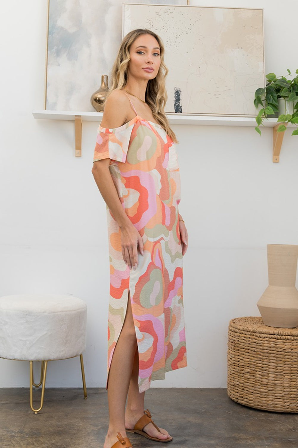 Printed Side Slit Midi Dress