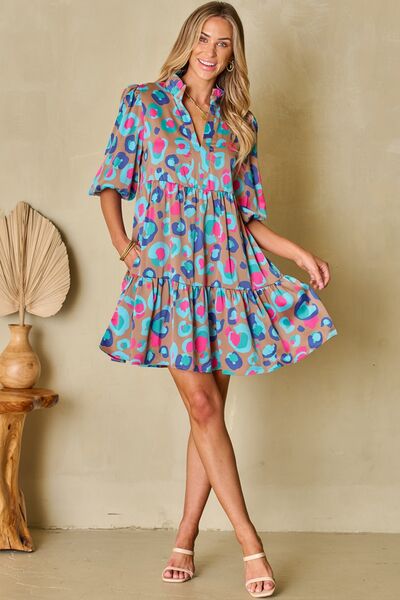 Preorder Notched Balloon Sleeve Mini Dress