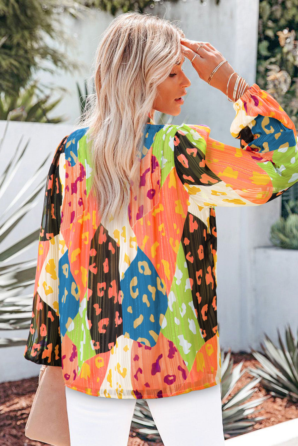 Preorder Printed Notched Long Sleeve Blouse