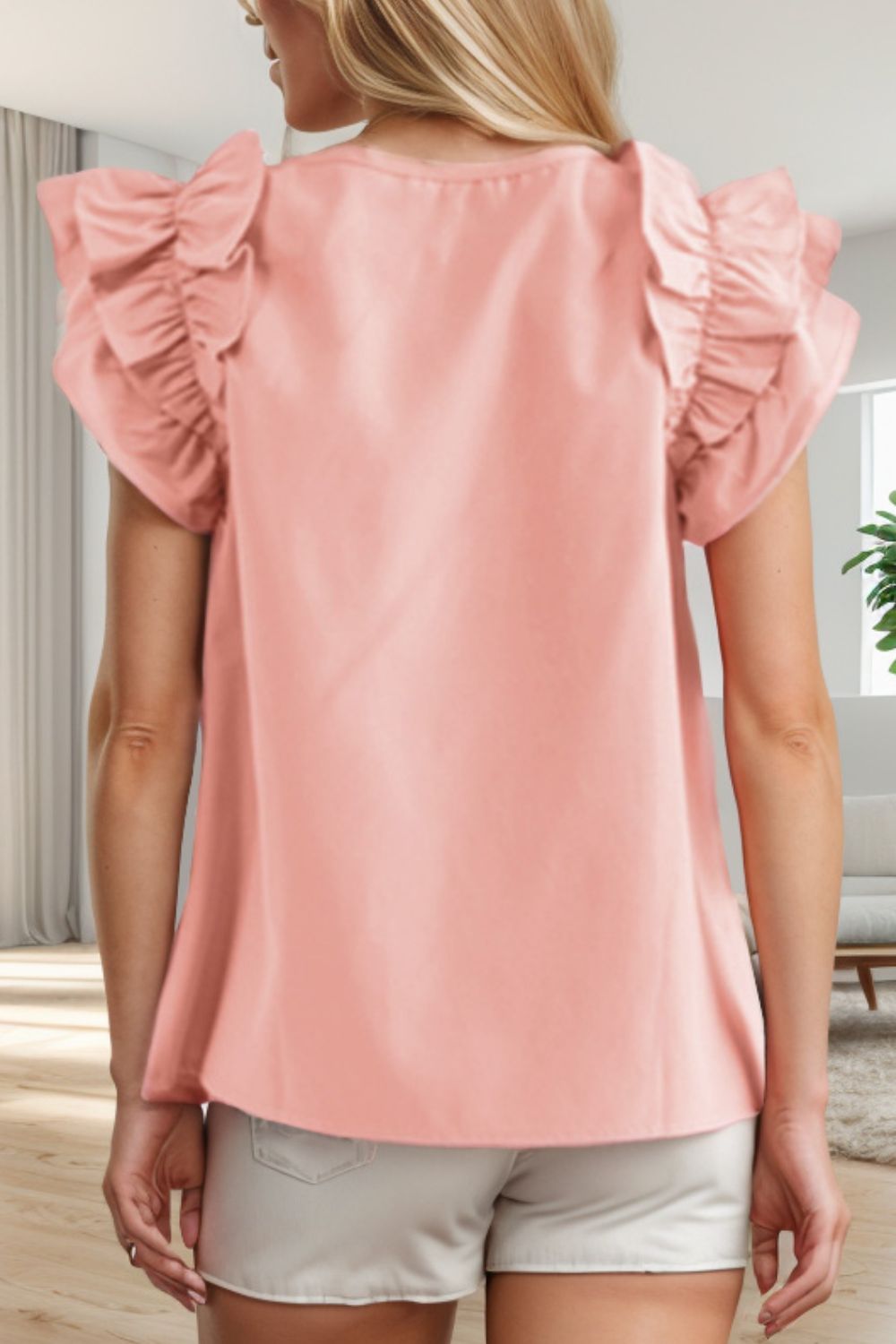 Preorder Ruffled Round Neck Cap Sleeve Blouse