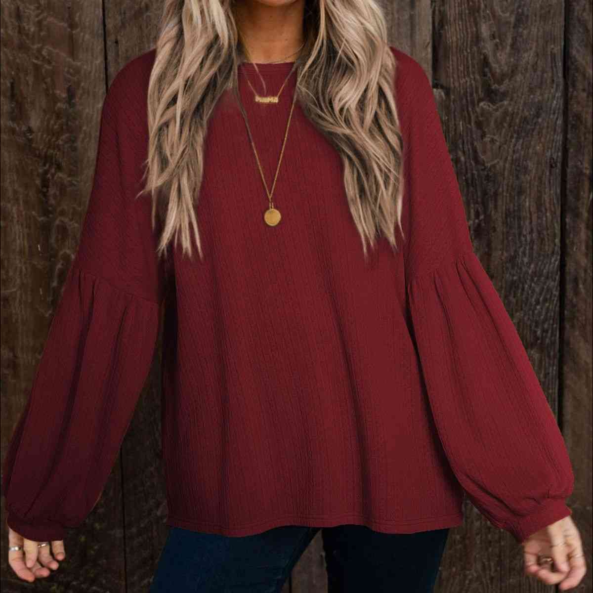 Preorder Round Neck Long Sleeve Ruched Blouse