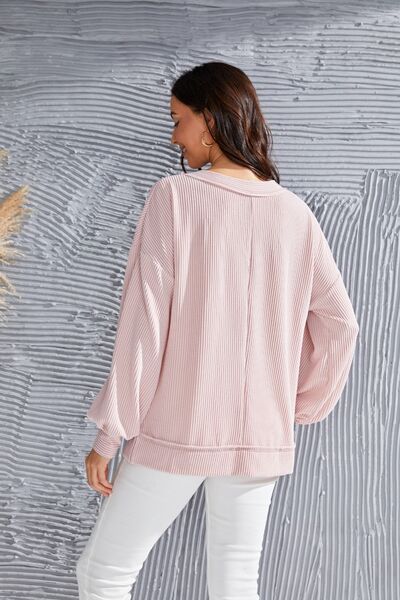 Preorder V-Neck Drop Shoulder Lantern Sleeve Blouse