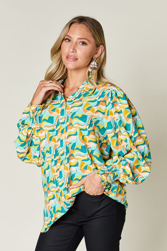 Printed Smocked Long Sleeve Blouse