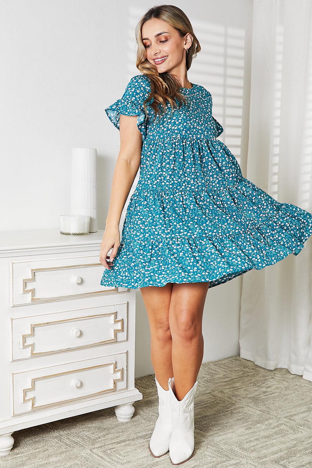 Reagan Short Flounce Sleeve Tiered Dress