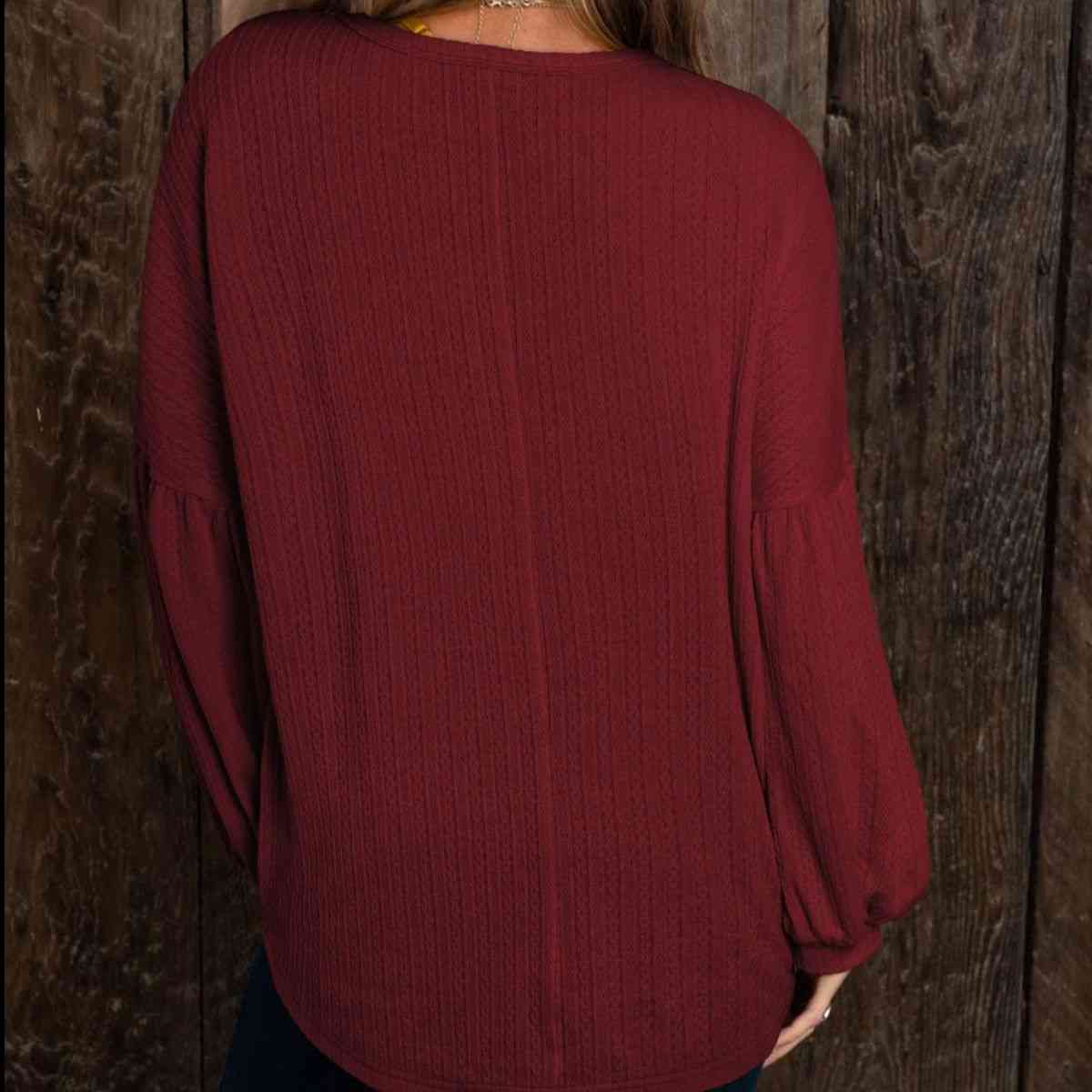 Preorder Round Neck Long Sleeve Ruched Blouse