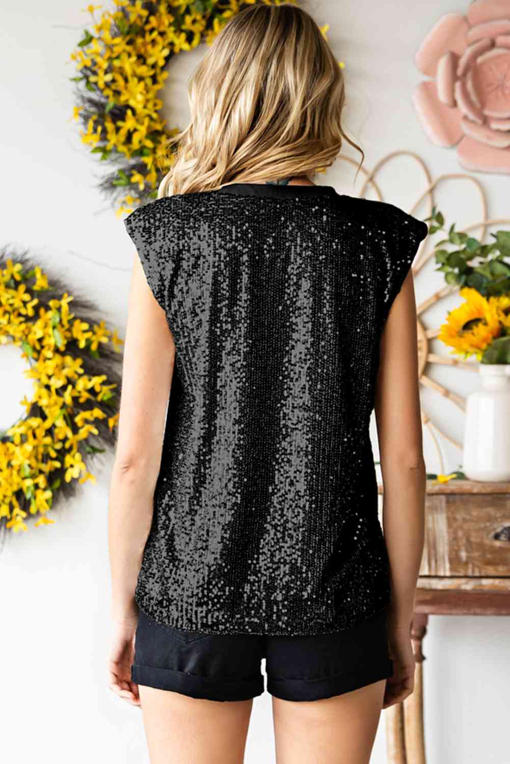Preorder Sequin Round Neck Capped Sleeve Tank