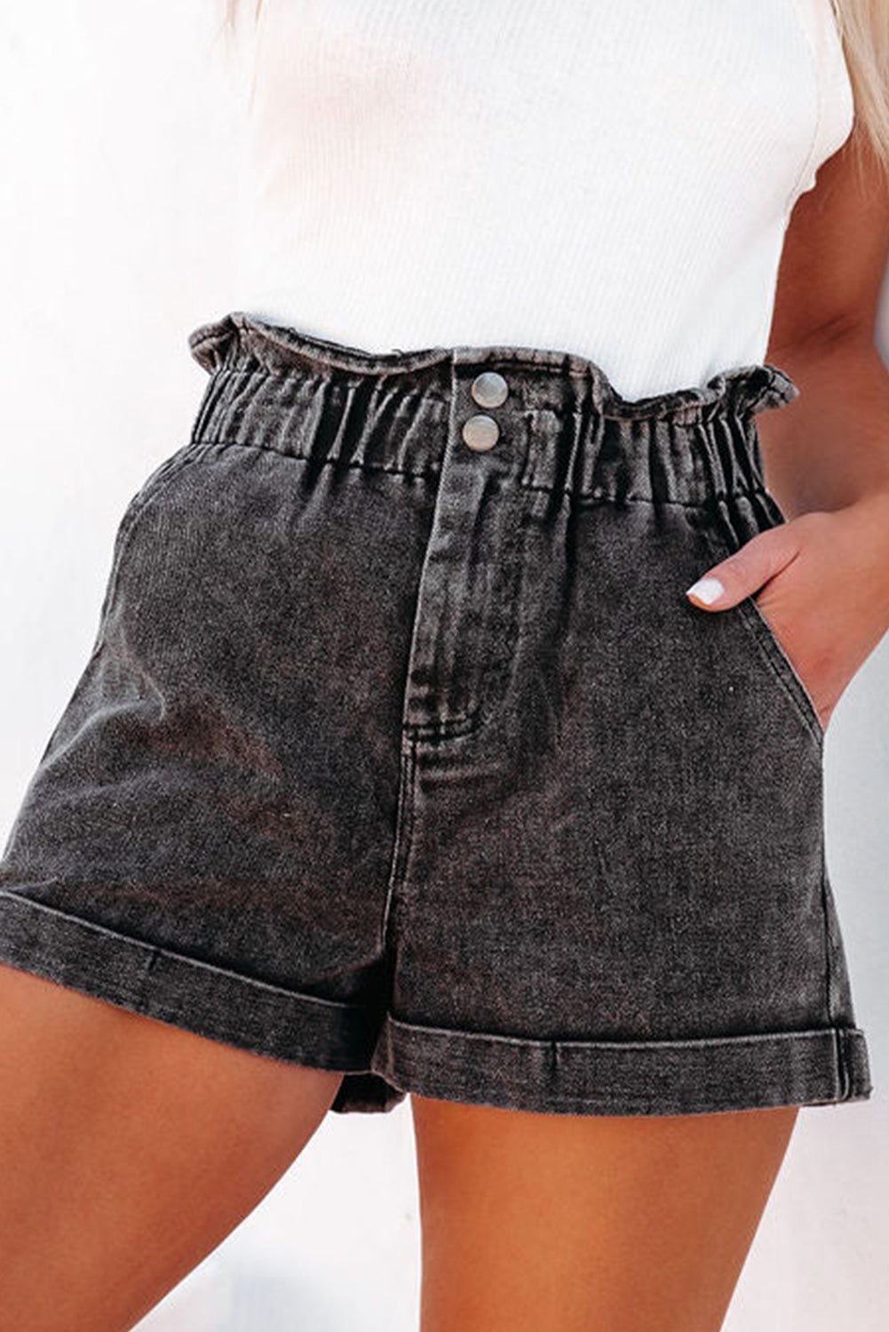 Preorder Paperbag Waist Denim Shorts with Pockets