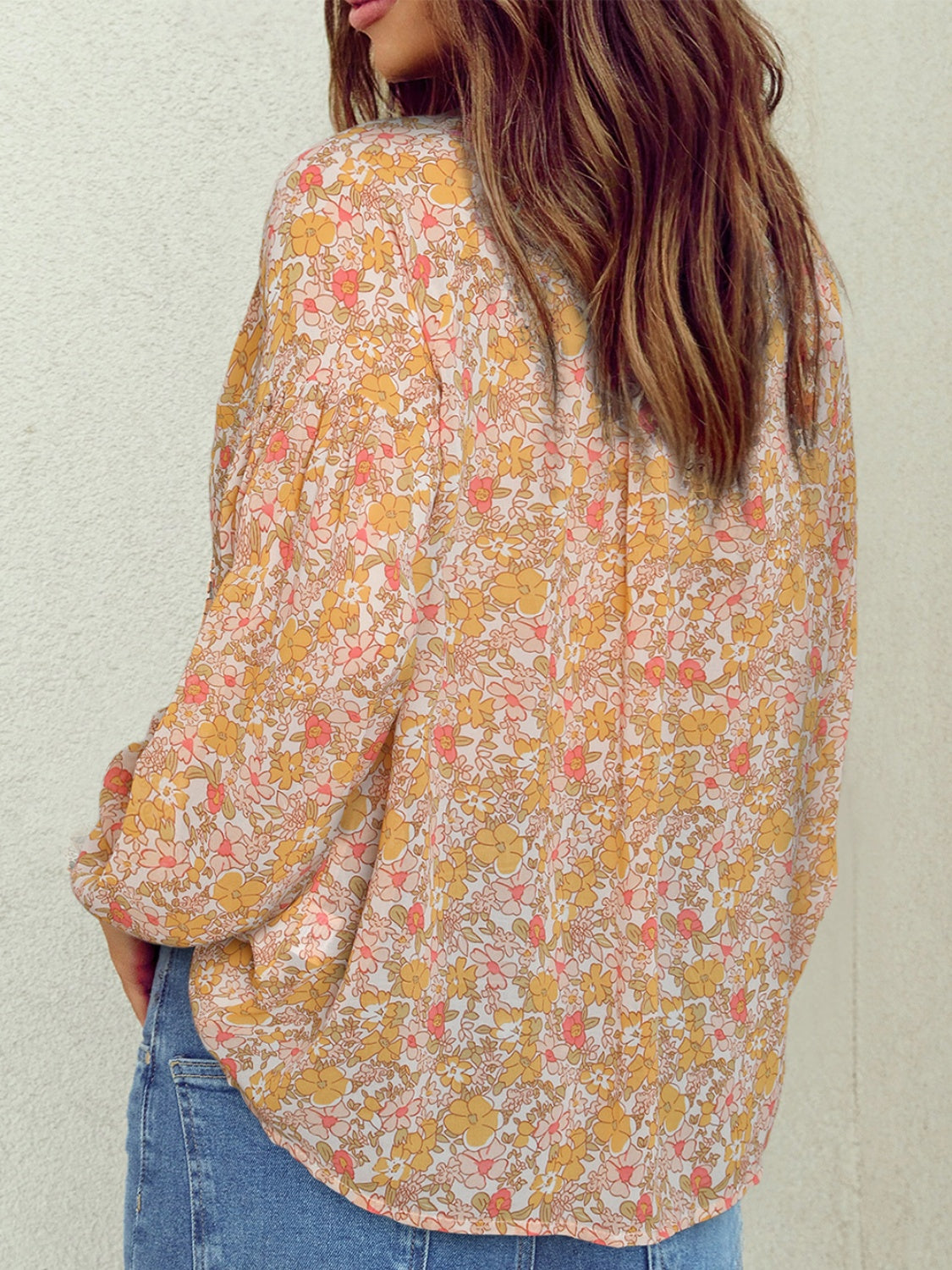 Preorder Printed Notched Balloon Sleeve Blouse