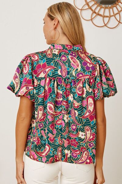 Preorder Floral Collared Neck Short Sleeve Blouse