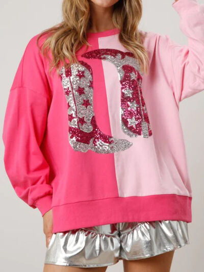 Preorder Sequin Round Neck Dropped Shoulder Sweatshirt