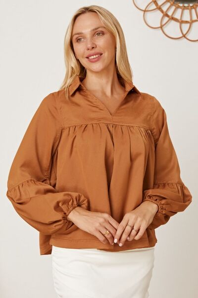 Preorder Balloon Sleeve Collared Neck Blouse