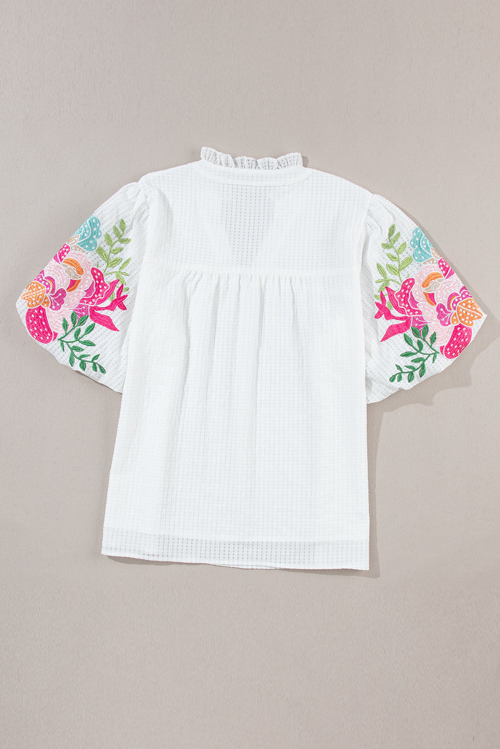 Preorder Embroidered Notched Half Sleeve Blouse