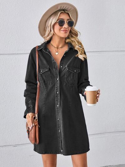 Preorder Pocketed Dropped Shoulder Mini Denim Dress