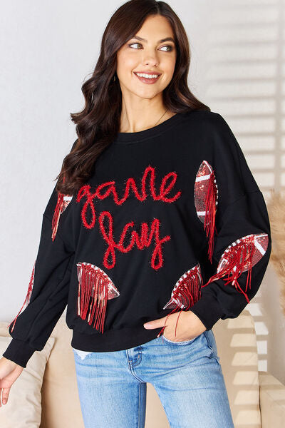 Preorder Football Sequin Round Neck Sweatshirt