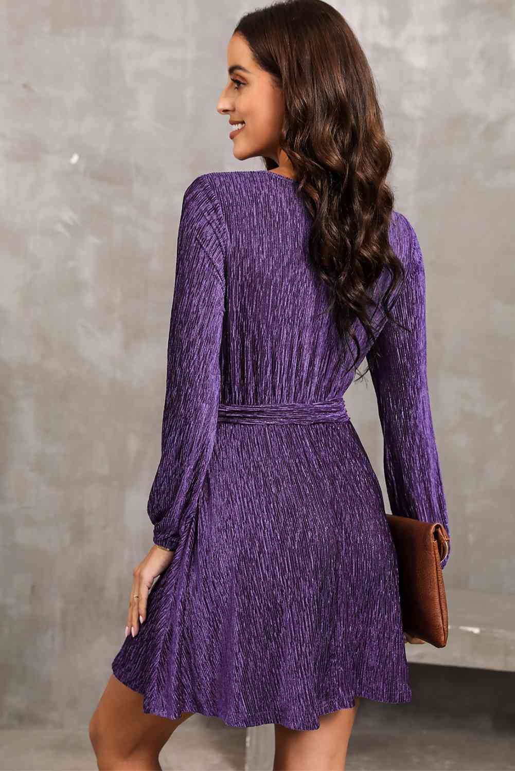 PREORDER Round Neck Tie Front Long Sleeve Dress