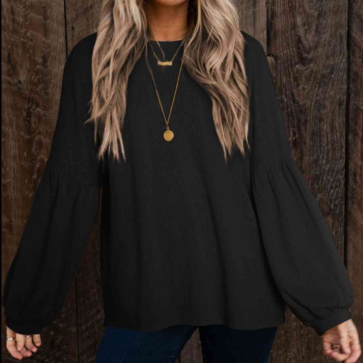 Preorder Round Neck Long Sleeve Ruched Blouse