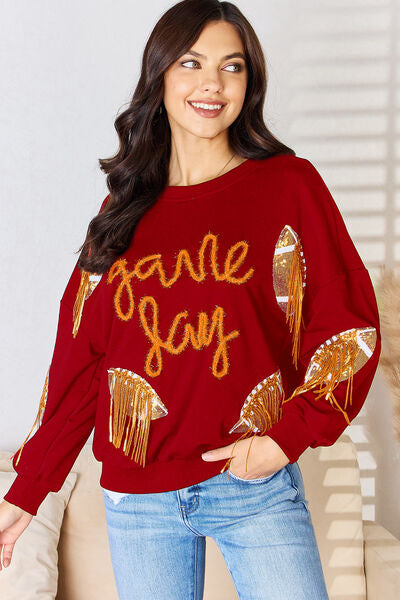 Preorder Football Sequin Round Neck Sweatshirt