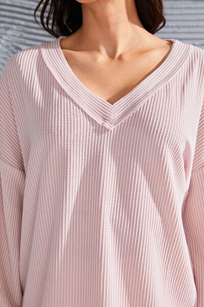 Preorder V-Neck Drop Shoulder Lantern Sleeve Blouse