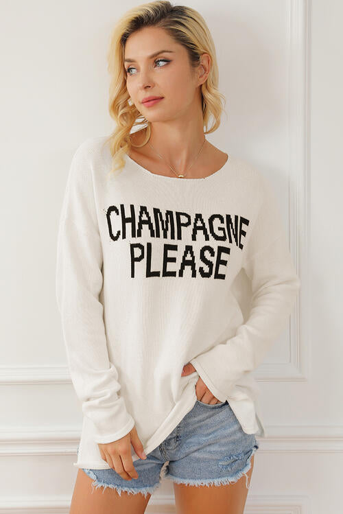 Preorder CHAMPAGNE PLEASE Long Sleeve Slit Sweater