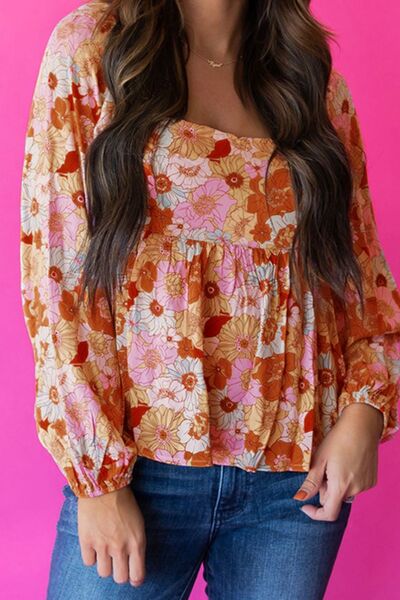 Preorder Smocked Printed Square Neck Balloon Sleeve Blouse