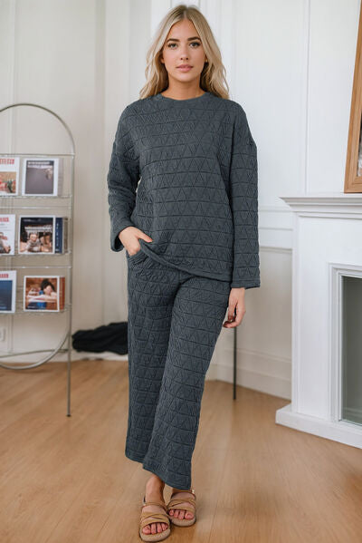 Preorder Round Neck Top and Pocketed  Pants Lounge Set