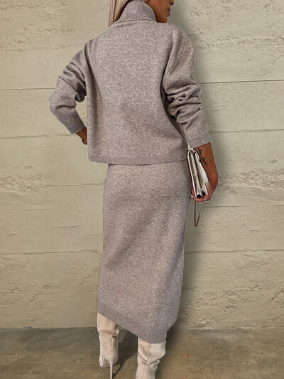 Preorder Turtleneck Dropped Shoulder Sweater and Midi Dress Sweater Set