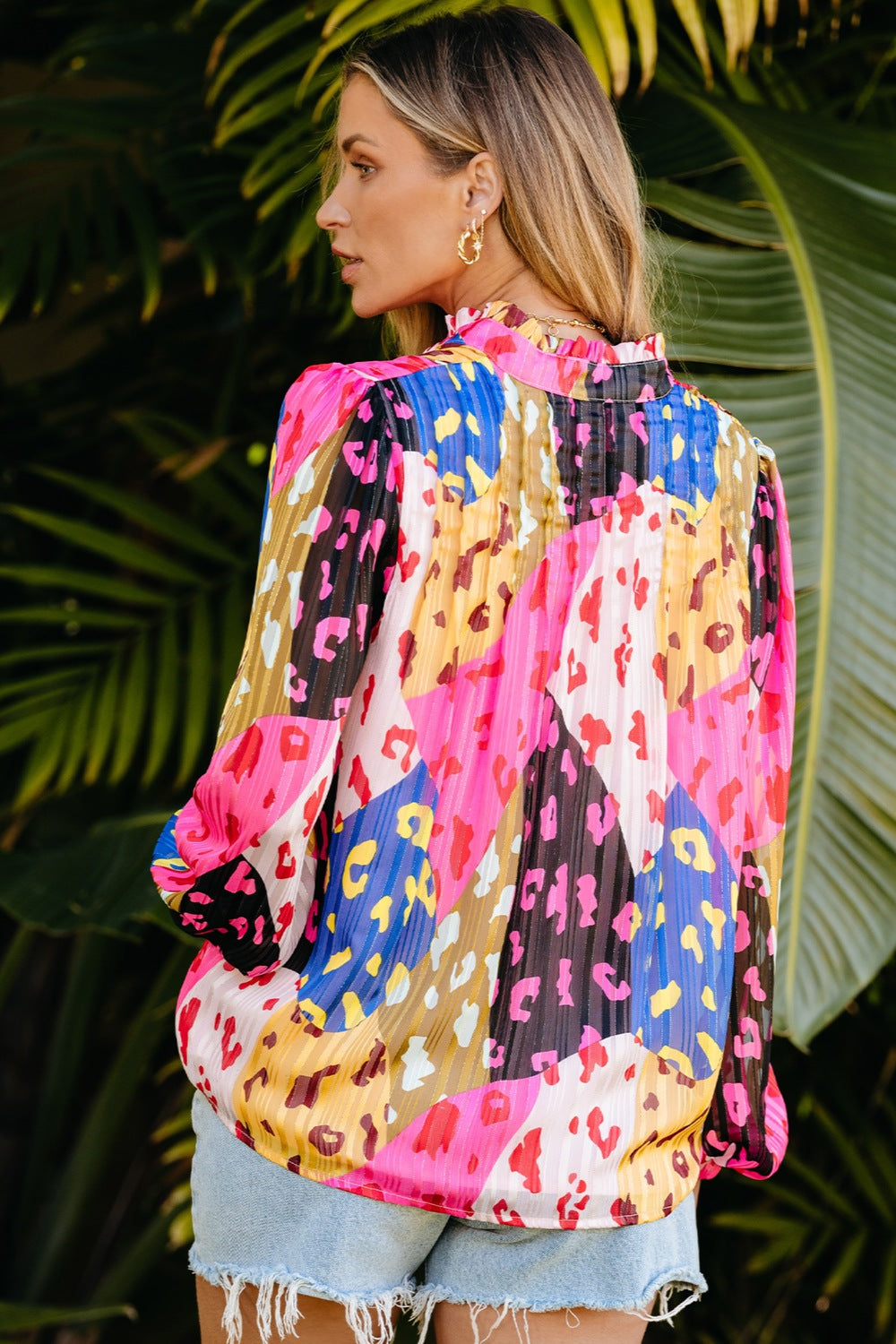 Preorder Printed Notched Long Sleeve Blouse