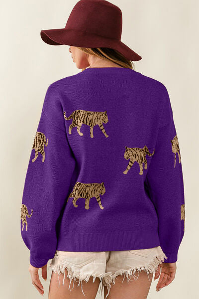 Tiger Pattern Long Sleeve Sweater